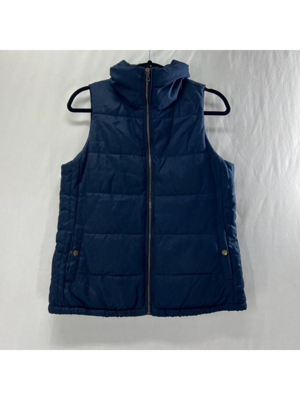 Old Navy Quilted Puffer Vest Womens S Fleece Lined Zip Pockets Funnel Neck Blue